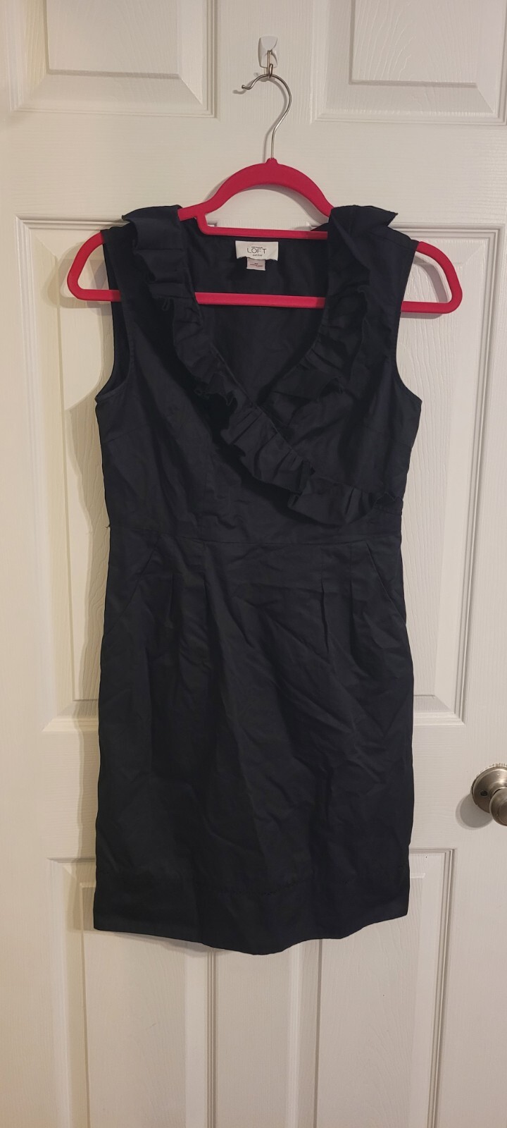 Ann Taylor Loft Petites Women's Black Cotton Ruffle Sleeveless Dress Size 4P