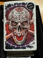 Zippo Lighter - Sugar Skull Design on White Textured Lighter - 49410 - New