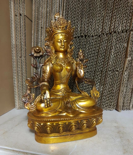 Antique Old Vajra Tibet Bronze copper/Gilt Buddha White Tara Statues Mascot - Picture 6 of 7