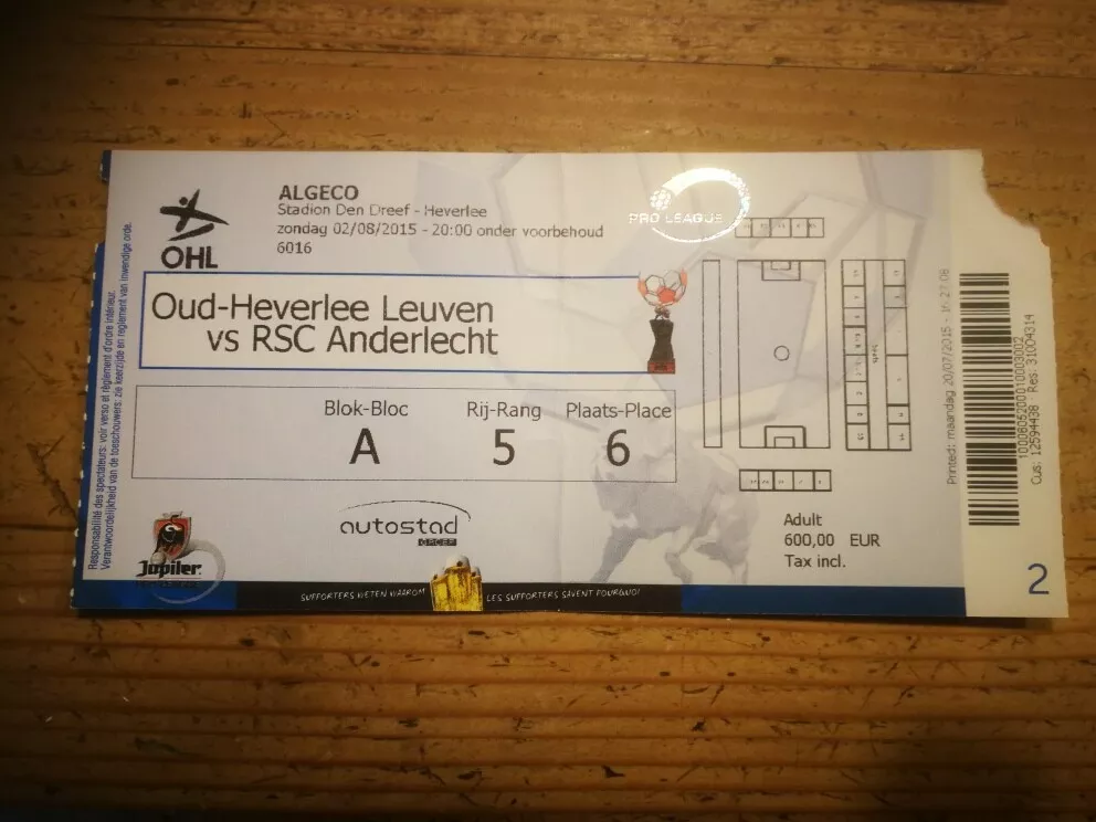 TICKET OUD HEVERLEE LEUVEN - RSC ANDERLECHT RSCA OHL 02/08/2015