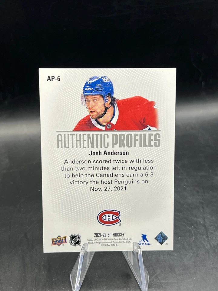 2021-22 SP Hockey Josh Anderson /1199 Authentic Profiles AP-6 Montreal Canadiens - Image 2 of 2