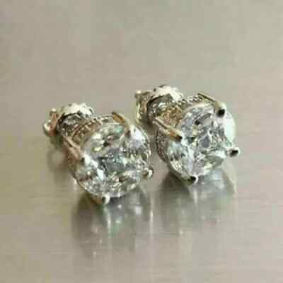 2.50Ct Lab Created Diamond Unique Unisex Stud Earrings 14K White Gold Finish