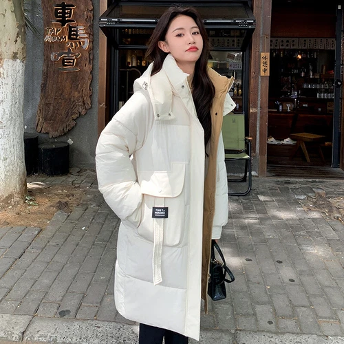 Mujeres Abrigo Cálido Suelto Largo Con Capucha Algodón Invierno Acolchado Parka Informal Prendas de abrigo Talla - Imagen 20 de 29