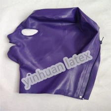 Handmade Purple Latex Hood Mask Long Nose Tube Back Zip Hallowen Cosplay Costume