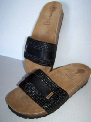 Contoured Footbed Sandals Slip On INBLU Black Woven, Suede Women's 9M Low Wedge