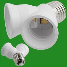 4x White E27 to 2x E27 2 Into 1 Light Bulb Lamp Socket Fitting Adaptor Splitter