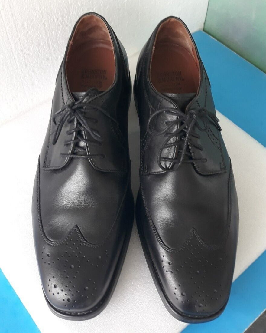 SAOLA Johnston Murphy ~ Oxford da uomo taglia 9M ~ XC4 Wingtip 15 3027 ~ Pelle nera