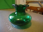 Vintage Anchor Hocking Emerald Green Ruffled Edge Bud Vases 3.25" Tall