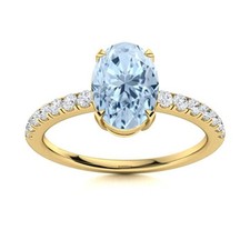 Aquamarine Stone March Solitaire with Accents Ring Jewelry Sterling Silver