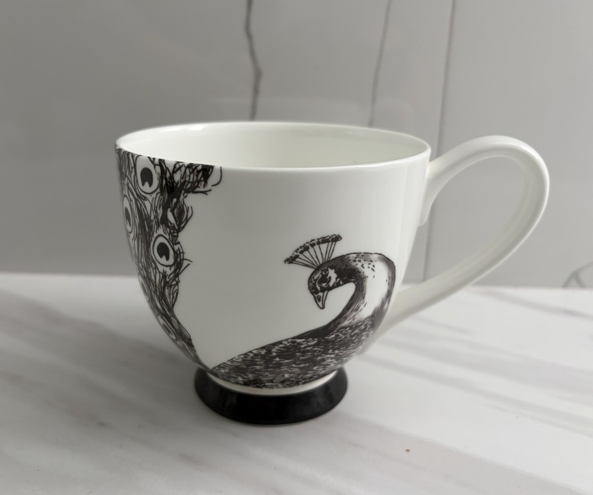 Portobello Inspire Bone China Mug Cup Peacock Black White Tea