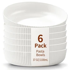 Best HOMQUEN Pasta Bowls Set of 6, 37oz Salad White Soup Bowls, Large Serving