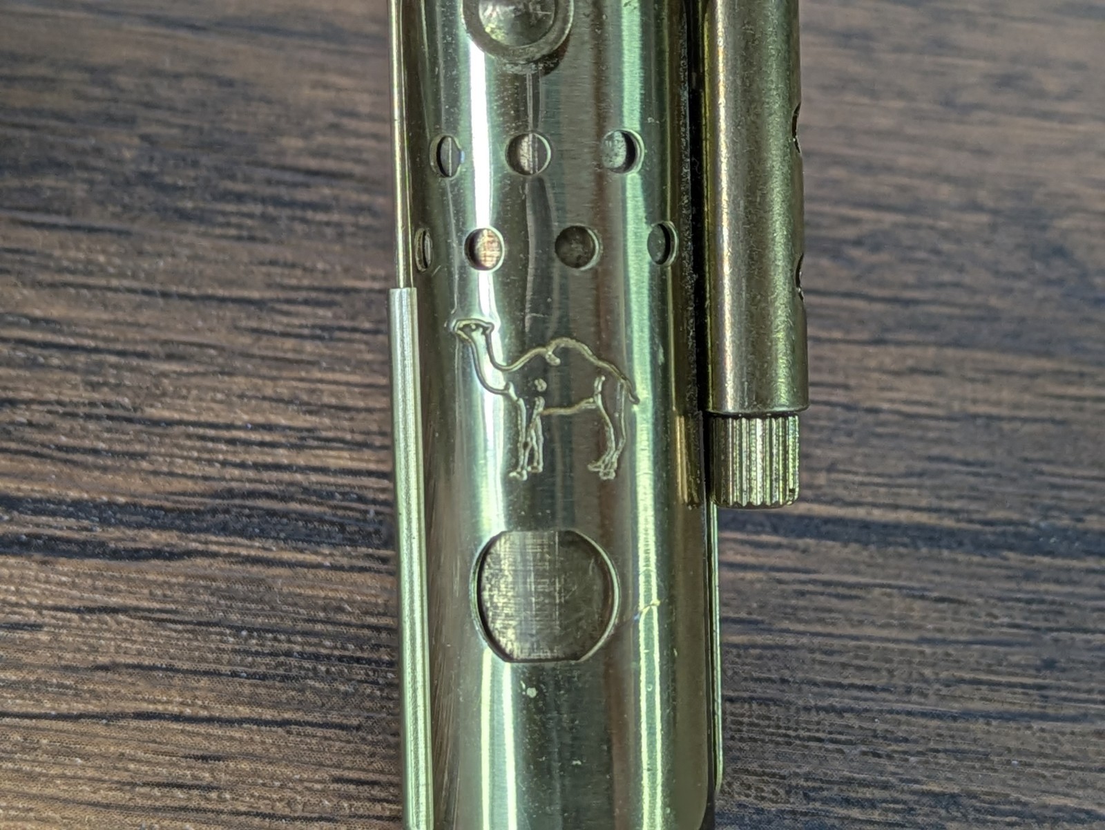 Vintage - 2¾" Unlite Joe Camel Brass Cigarette Lighter, Keyring Trench Style