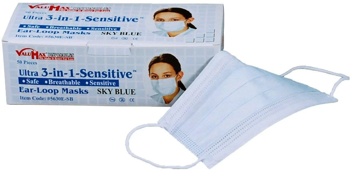5630E-SB Ultra-3-In-1 Sensitive Disposable Earloop Face Masks, Cellulose Inne...