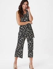H by Halston Black Printed Jet Set Jersey Crop Wide-Leg Jumpsuit New