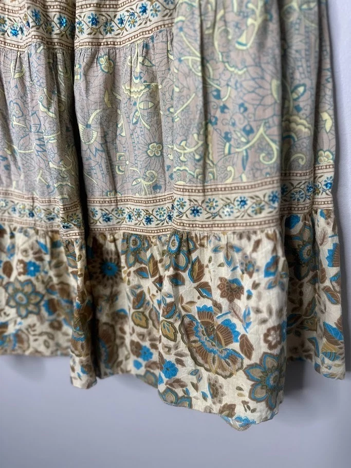 Maxi Falda Vintage Phool Para Mujer XL Lentejuelas en Niveles Festival Floral Boho Western Foto 4 de 4