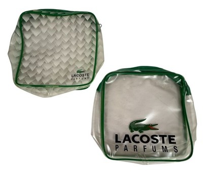 Lacoste Parfums Clear Vinyl Travel Cosmetic Toiletry Bag Green Transparent Pair