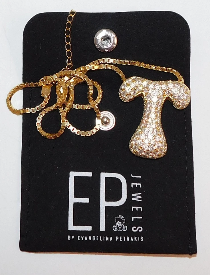 Collar burbuja inicial T circonita cúbica chapado en oro plata de ley 925 EP Foto 2 de 4