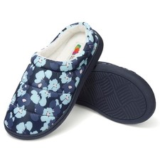 Fruit of the Loom Womens Memory Foam Slippers, Retro Ditsy Medium, Navy