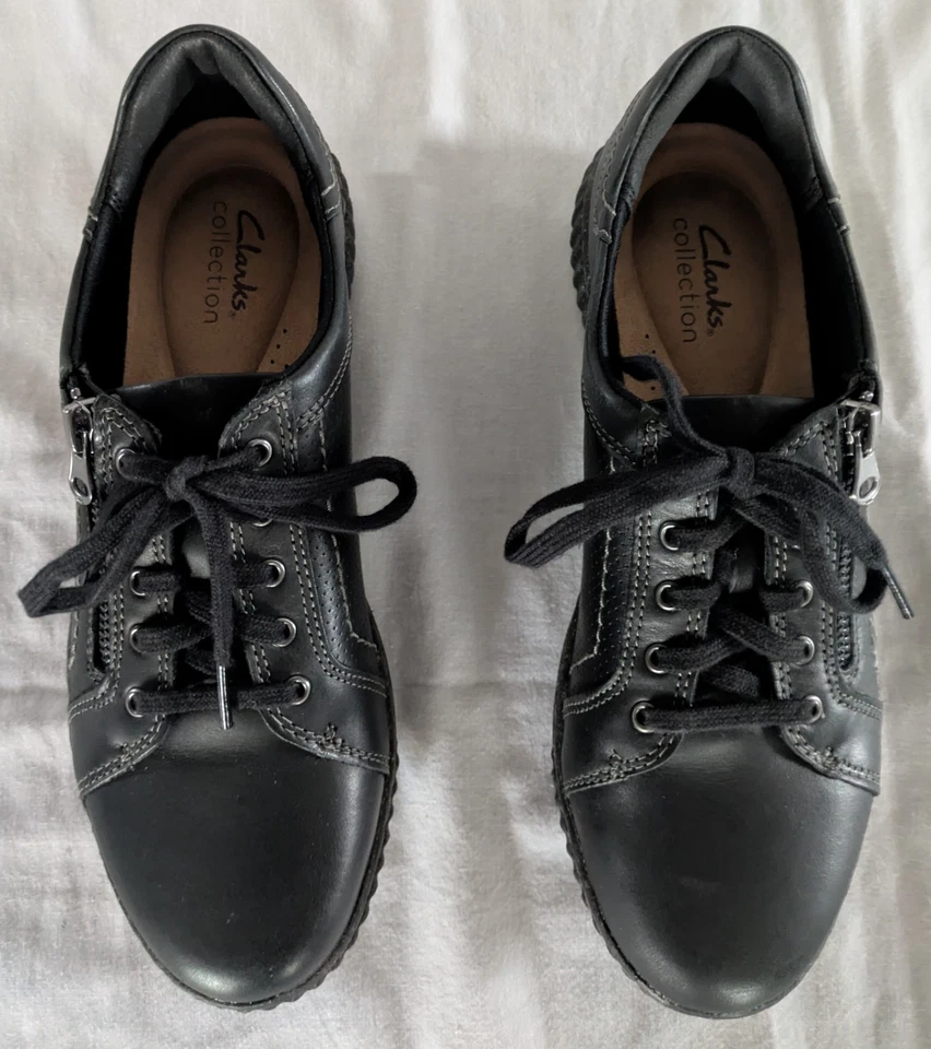 Женские туфли Clarks Collection размер 8 М черные кожаные на шнуровке Oxford с боковой молнией - Изображение 3 из 4