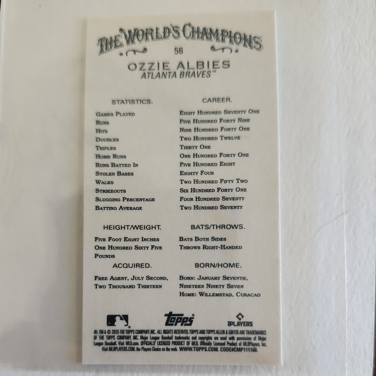 2025 Topps Allen & Ginter Ozzie Albies Atlanta Braves – Base Card