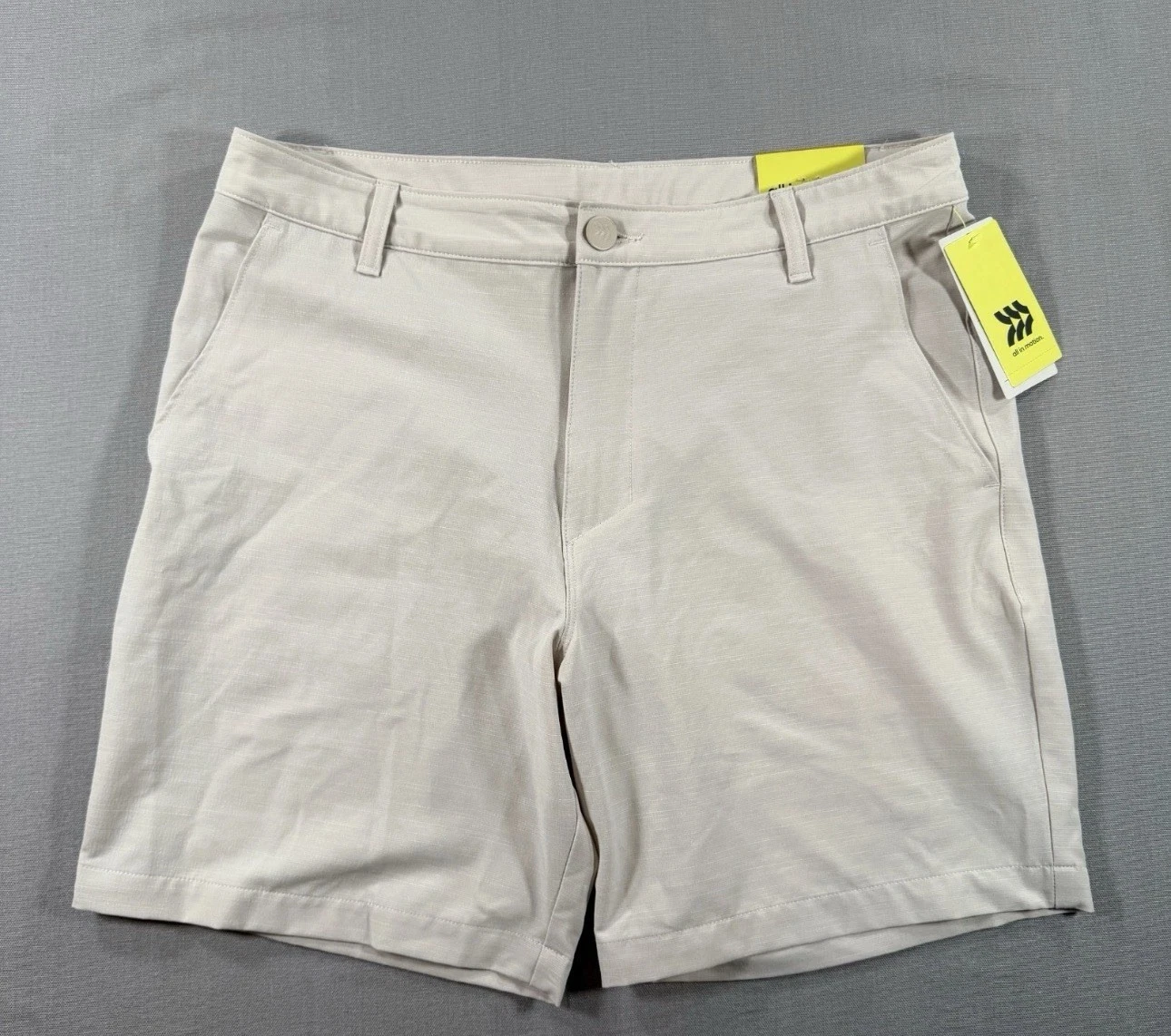 All in Motion Golf Shorts Mens 34 Beige Khaki Chino Moisture Wicking Stretch