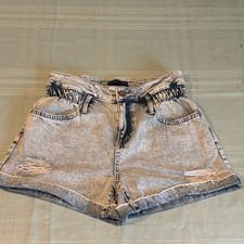 Sincerely Jules Paper Bag Shorts Womens 5/27 Blue Denim High Rise Zip Fly