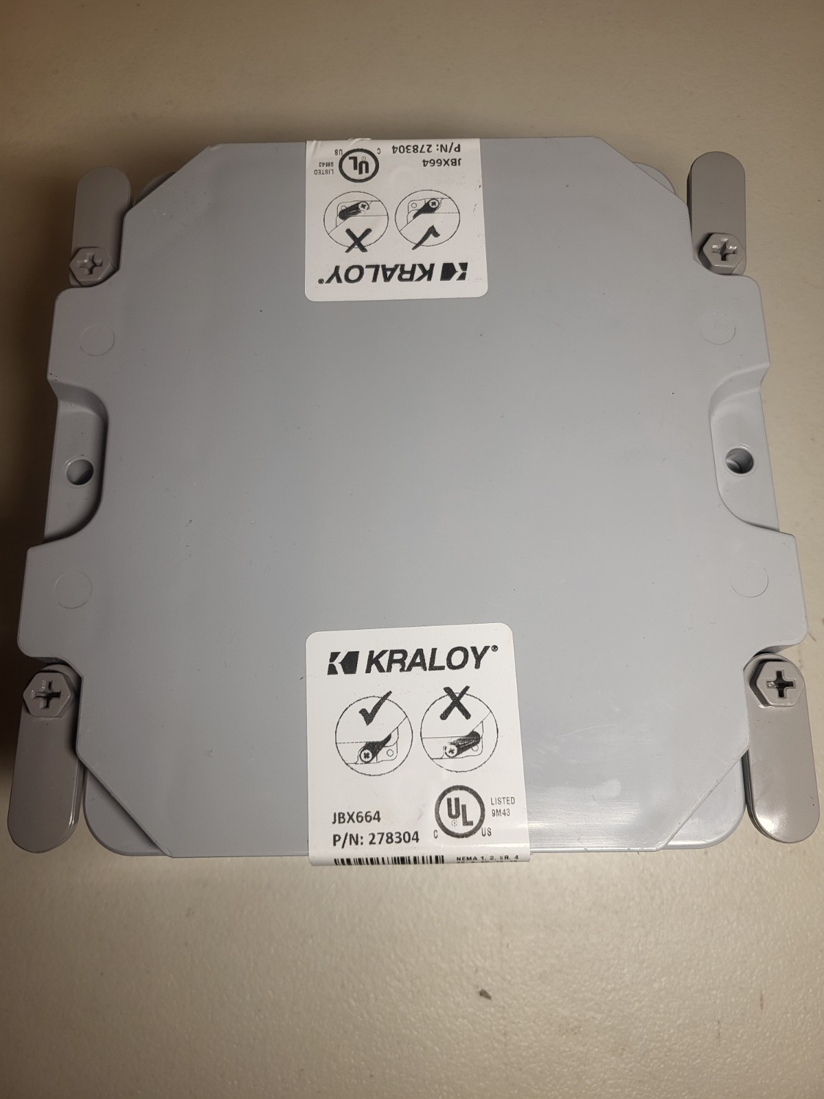 KRALOY 278304 JBX664 PVC JBX Electrical Junction Box/Enclosure 6X6X4