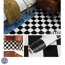 Checkered Black and White Vinyl Flooring Roll 15.8x78.8 in Floor Contact Pape...