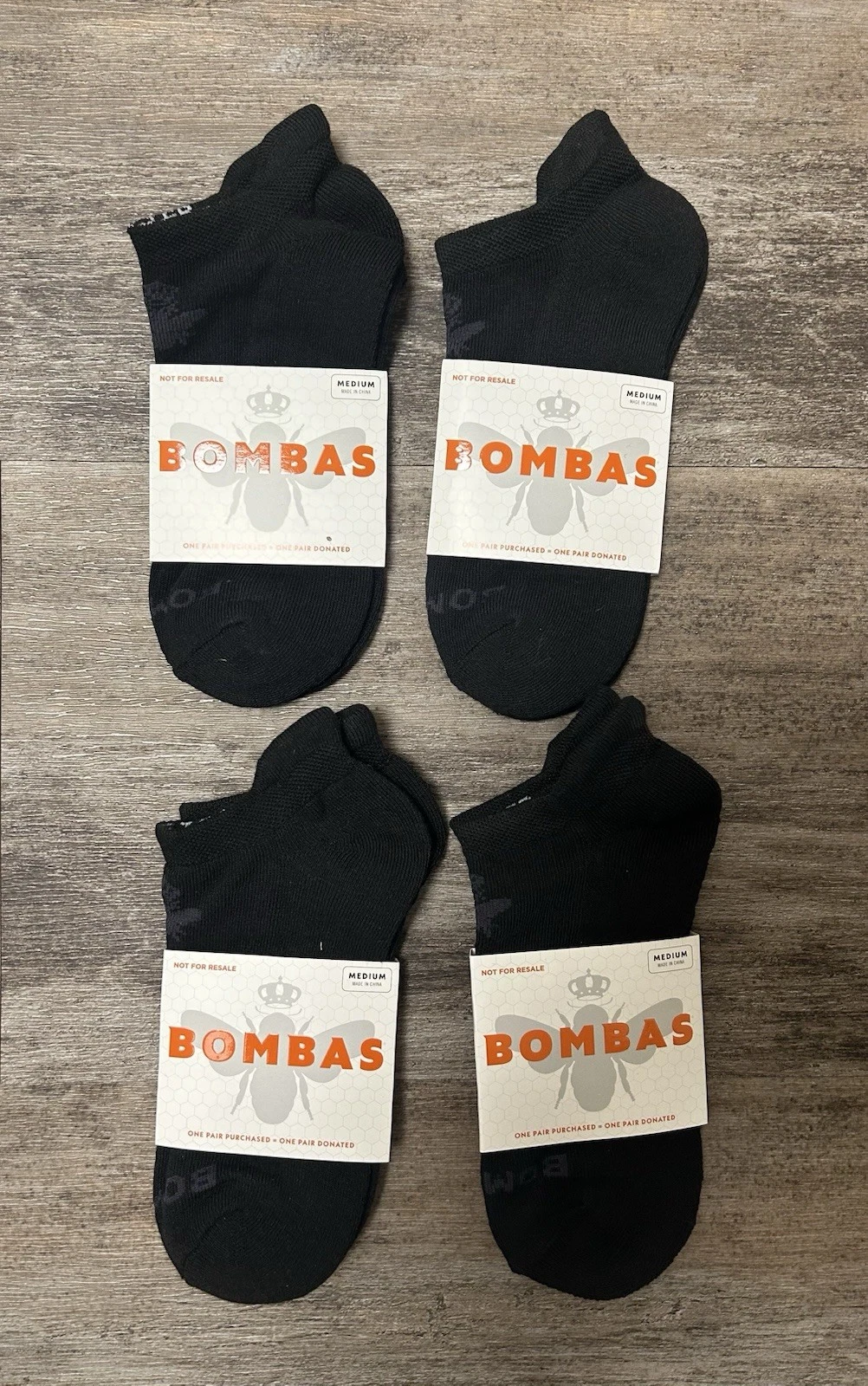 NWT Set Of 4 Bombas Womens Black Ankle Socks Honeycomb Arch Size M