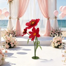 3-Head Artificial Flower, Decoration Flowers, Standing Decoration Flowers Red