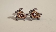 Silver  Rose Gold Tone Turtle Stud Earrings .925 Sterling Silver Backs