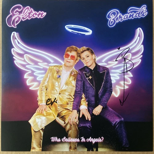 Elton John Who Believes In Angels? Purple Vinyl ART CARD Signed By Elton