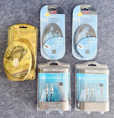 NEW: 1 Monster Digital Coax, 2 Scosche Hookups, 2 RCA Digital Optical Cables