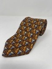 MENS ERMENEGILDO ZEGNA TIE 100 SILK MADE IN ITALY GEOMETRIC ORANGE BLUE YELLOW