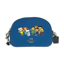 Coach Peanuts Snoopy Leather Shoulder Bag Blue 6490 Crossbody 16cm New