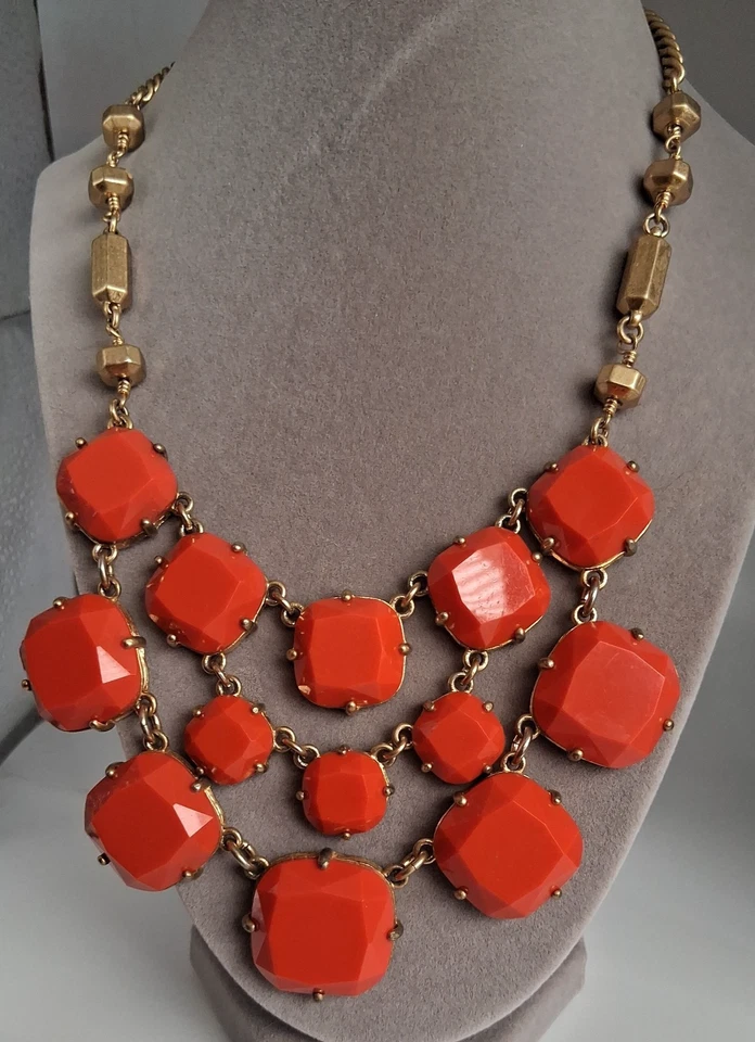 Винтажный Stella & Dot оранжевый нагрудник золотой тон нагрудник заявление многослойное ожерелье 16-20" - Изображение 2 из 4