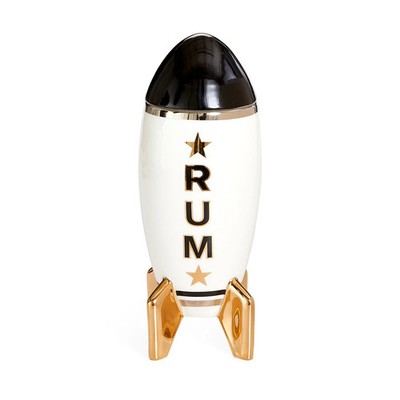 NIB Jonathan Adler Rocket Rum Decanter Real Gold Porcelain Art Deco