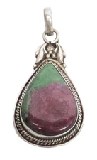 Large Green / Purple Agate Stone Teardrop Pendant