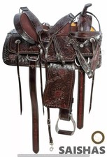 Western Barrel Leather Horse Saddle Full Tack Set. Size-10"-18" inch