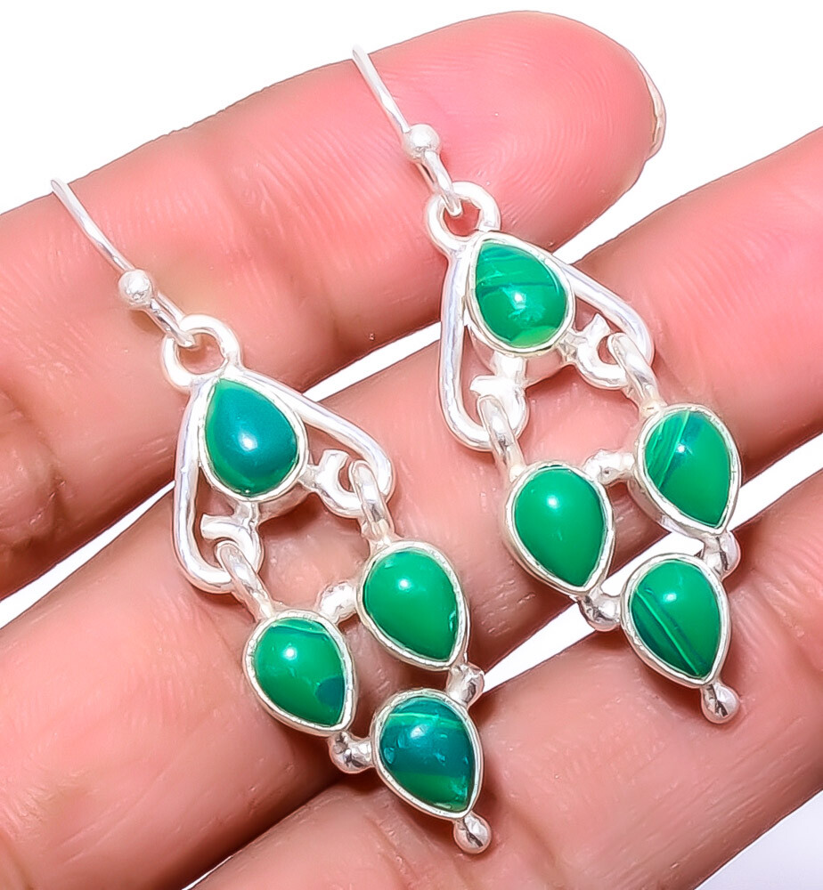 Malachite 925 Sterling Silver Earrings 1.95 Inch Valentine Gift E_8048_1_12