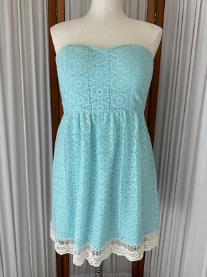 Vanity Lace Mini Dress Strapless Summer Cocktail Party Size L Aqua Blue |  eBay