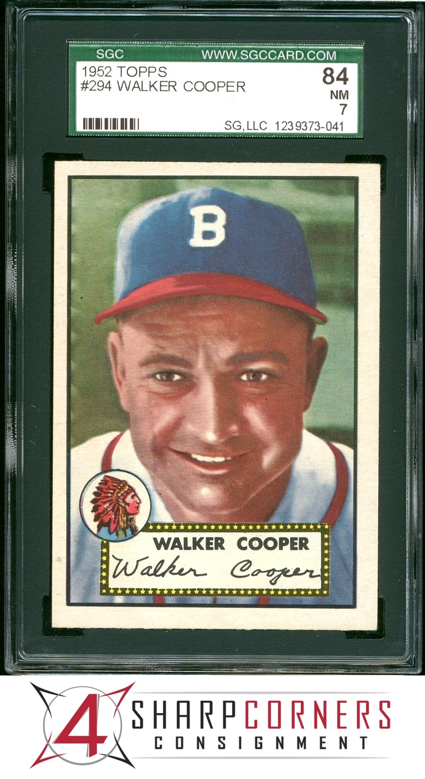 1952 TOPPS #294 WALKER COOPER BRAVES SGC 7 NM 84 SET BREAK