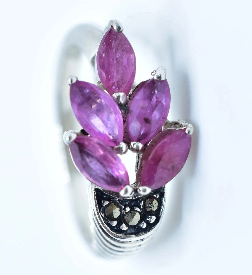 Unheated Marquise Ruby 5x3 mm 925 Sterling Silver Ring Size 5 Certified Ring - Image 2 of 4