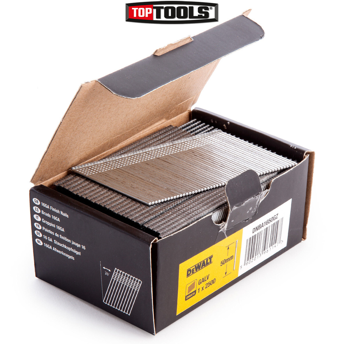 DeWalt DNBA1650GZ 16 Gauge 50mm 2nd Fix Galvanised Angled Brad Nails 2500 Pieces