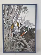 Hand Painting Antique Supurb Parrot Australia Tropical Birds