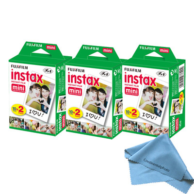 3 Packs Fujifilm Instax Mini Instant Film + Cloth for 12, 11, 9, 8  = 60 Prints