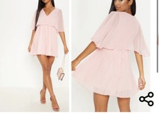 NWT Women’s PrettyLittleThing Pink Cape Dress Sz 6 Skater