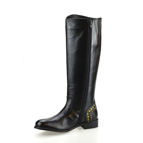 Ladies Womens Leather Knee High Flat Heel Zip Up Biker Riding Boots Shoes Size - Picture 4 of 16