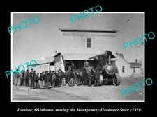 OLD LARGE HISTORIC PHOTO OF IVANHOE OKLAHOLMA MOVING THE HARDWARE STORE c1910