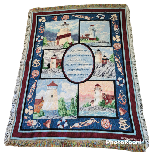 Goodwin Weavers Lighthouse Tapestry Throw Blanket 64" x 45" Psalm 24.1